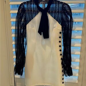 Self-Portrait Black and White Lace Long Sleeve Dress